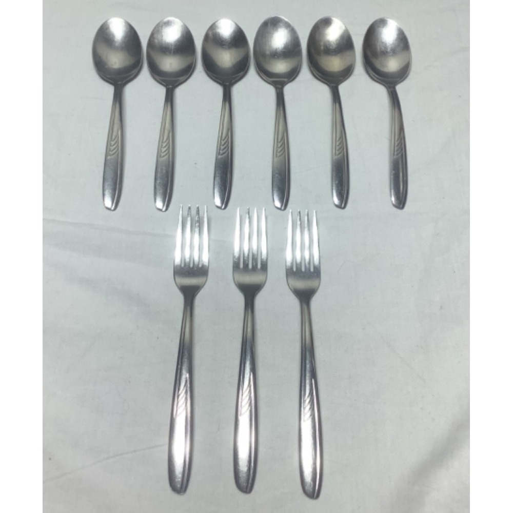 Imperial Falcon 6 Spoons and 3 Forks Stainless Silverware USA